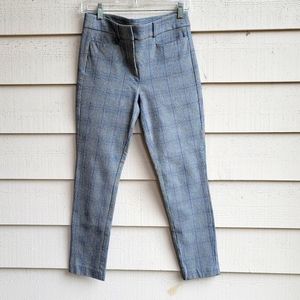 LOFT Skinny Glen Plaid Pants Black plaid with thin blue lines. Size 2